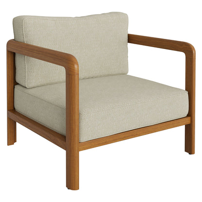 Kona 3-Piece Outdoor Teak Wood Furniture Set with beige woven cushions and wood frame on Tampa Home & Garden Store