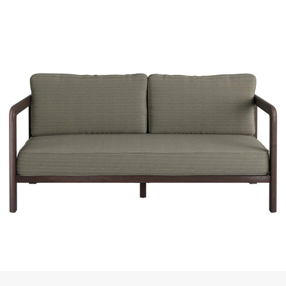Kona Outdoor Patio Teak Wood Loveseat with dark teak frame and gray cushions on Tampa Home & Garden Store