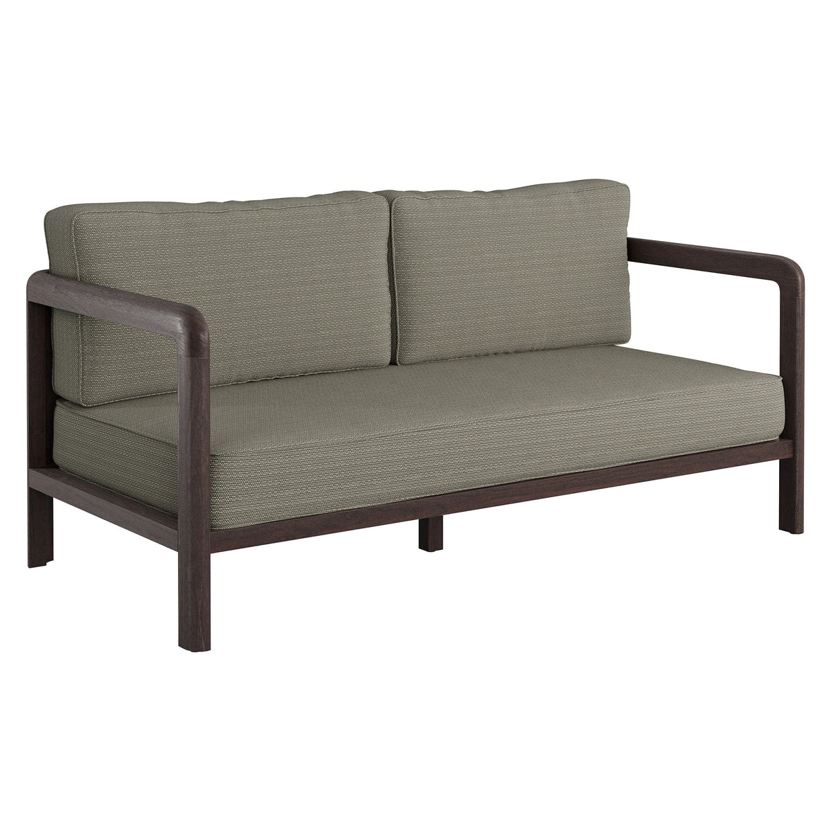 Kona outdoor teak wood loveseat taupe cushions dark wood frame Modway on Tampa Home & Garden Store
