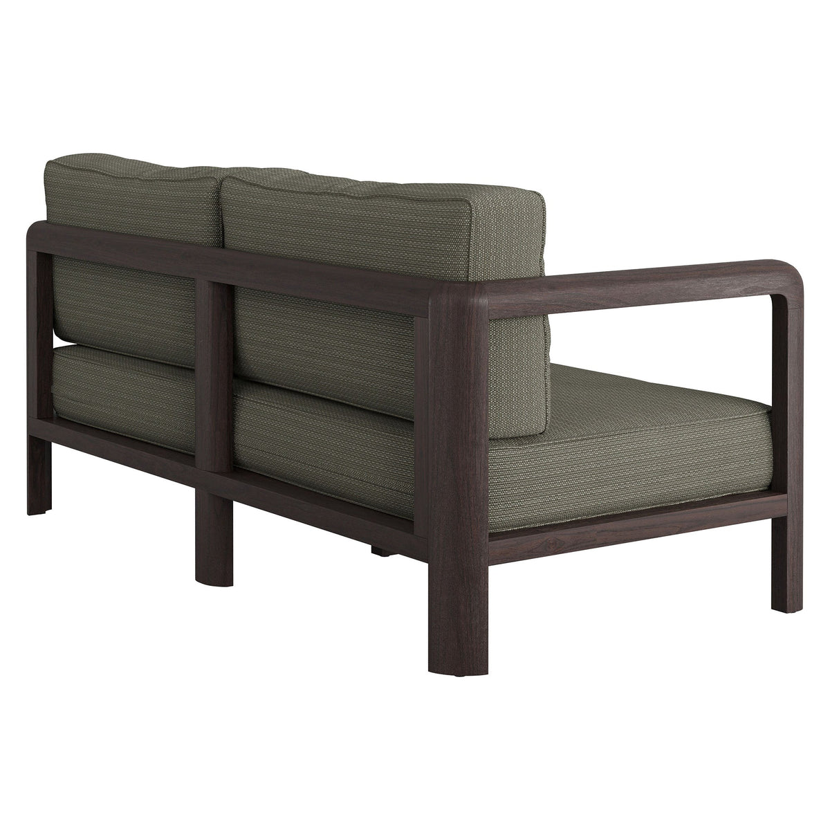 Kona outdoor teak wood loveseat with dark brown frame and olive cushions by HouseOfZazla on Tampa Home & Garden Store