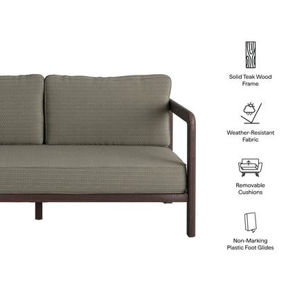 Kona Outdoor Teak Wood Loveseat with gray weatherproof cushions and solid teak frame on Tampa Home & Garden Store