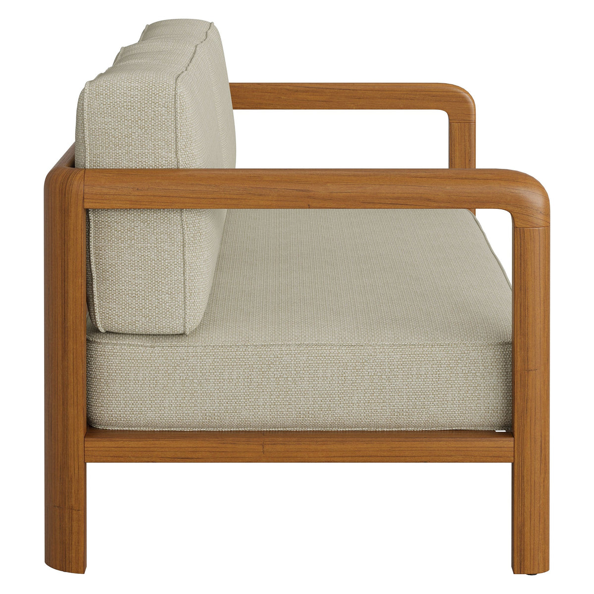 Kona Outdoor Teak Wood Loveseat by Modway with beige woven cushions and rounded teak frame on Tampa Home & Garden Store