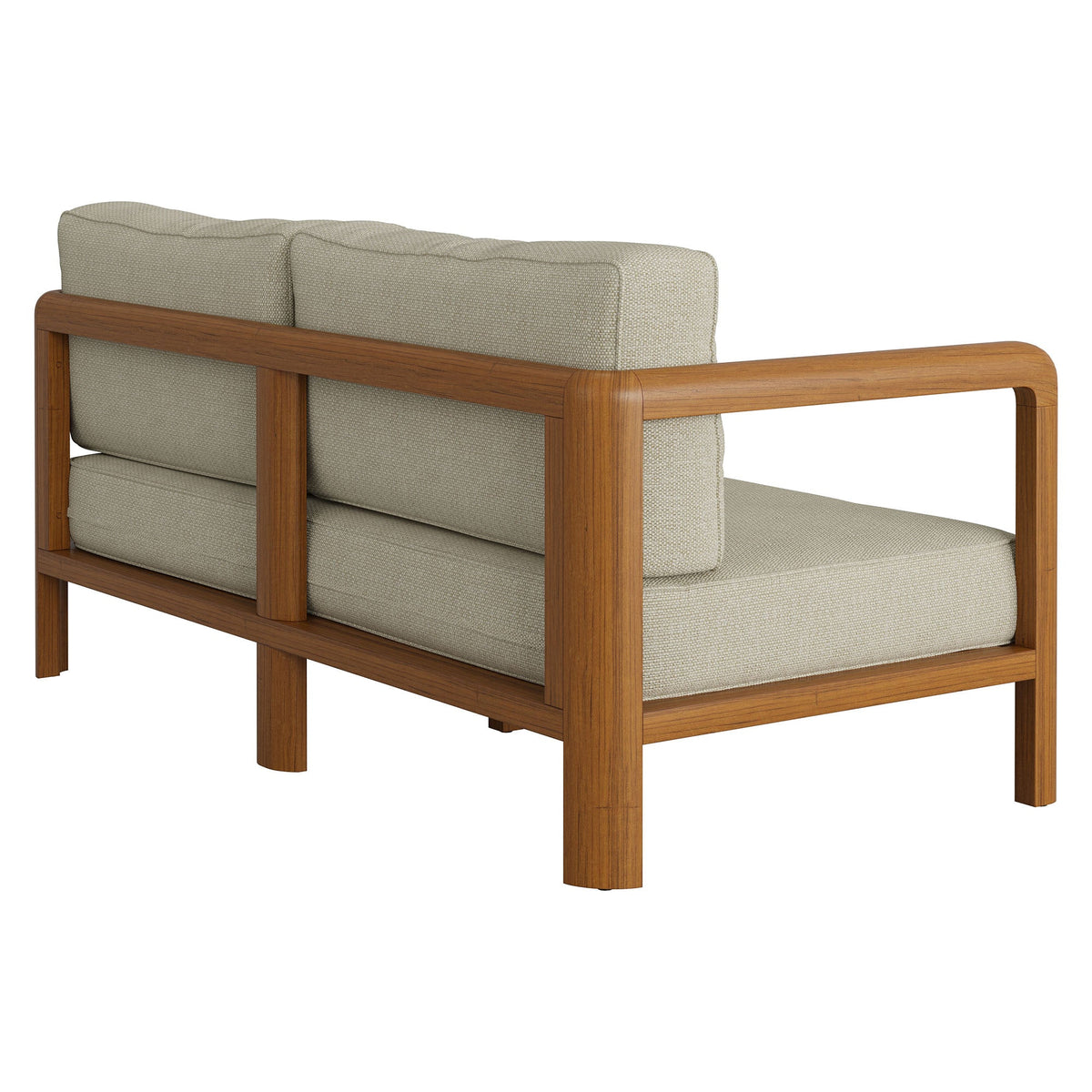 Kona outdoor teak wood loveseat with beige woven cushions, wooden frame HouseOfZazla on Tampa Home & Garden Store