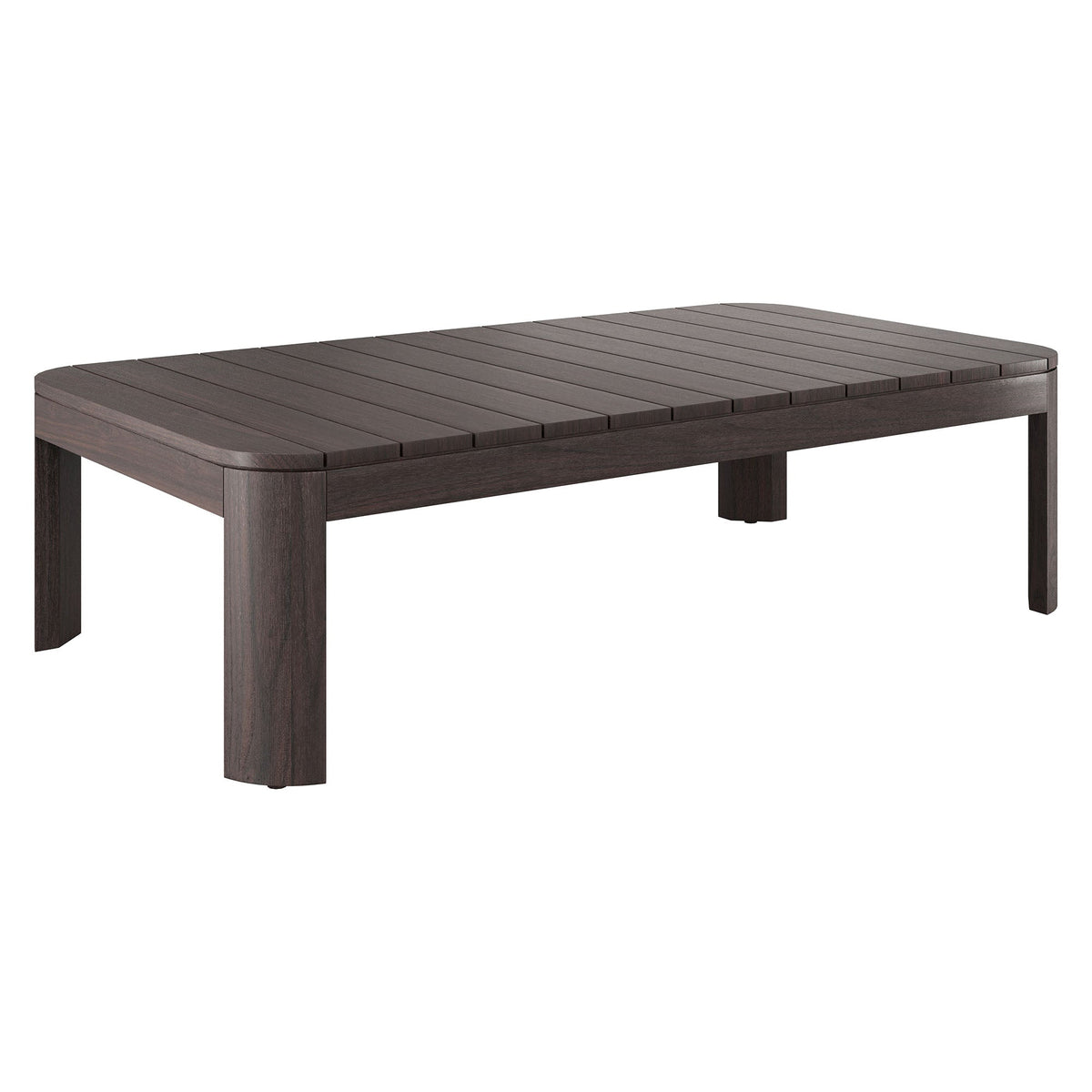Kona teak outdoor sofa table with slatted surface and dark wood finish on Tampa Home & Garden Store