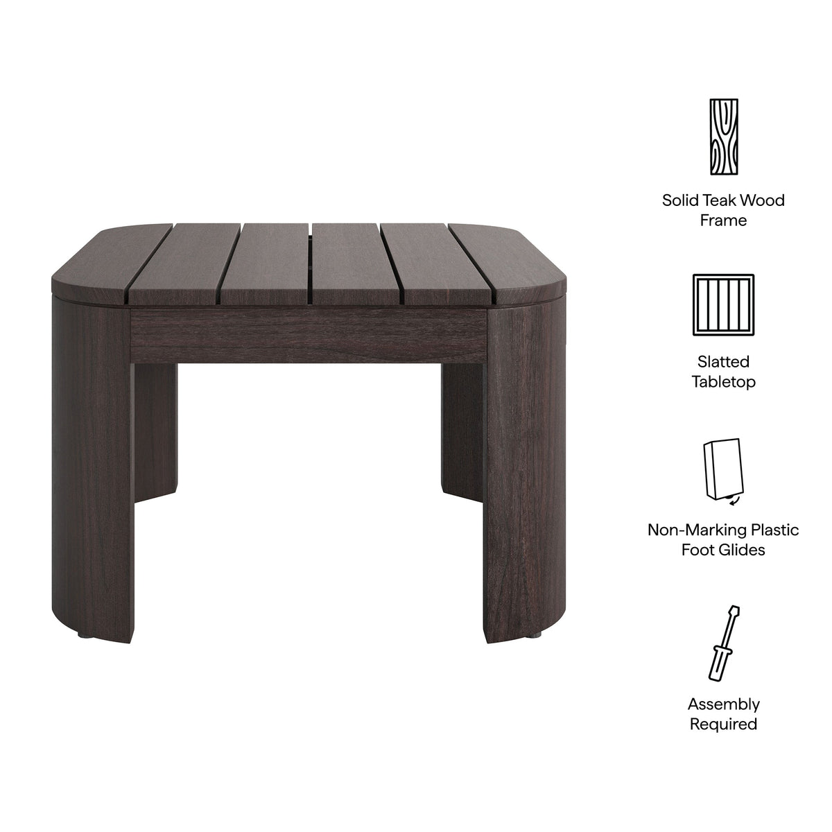 Kona Outdoor Patio Teak Wood Side Table by Modway, solid teak wood frame, slatted tabletop on Tampa Home & Garden Store