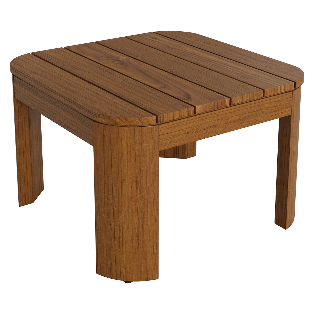 Kona outdoor teak wood side table with slatted top and rounded corners, natural finish on Tampa Home & Garden Store