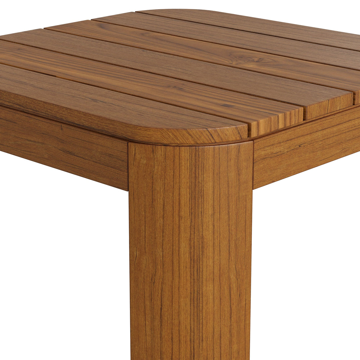 Kona outdoor teak wood side table with a slatted rectangular top in warm brown finish on Tampa Home & Garden Store