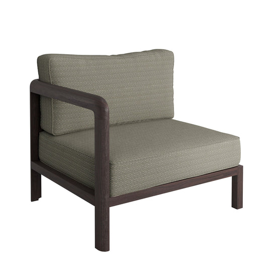 Kona outdoor patio teak wood left-arm facing modular armchair by Modway with taupe woven upholstery on Tampa Home & Garden Store