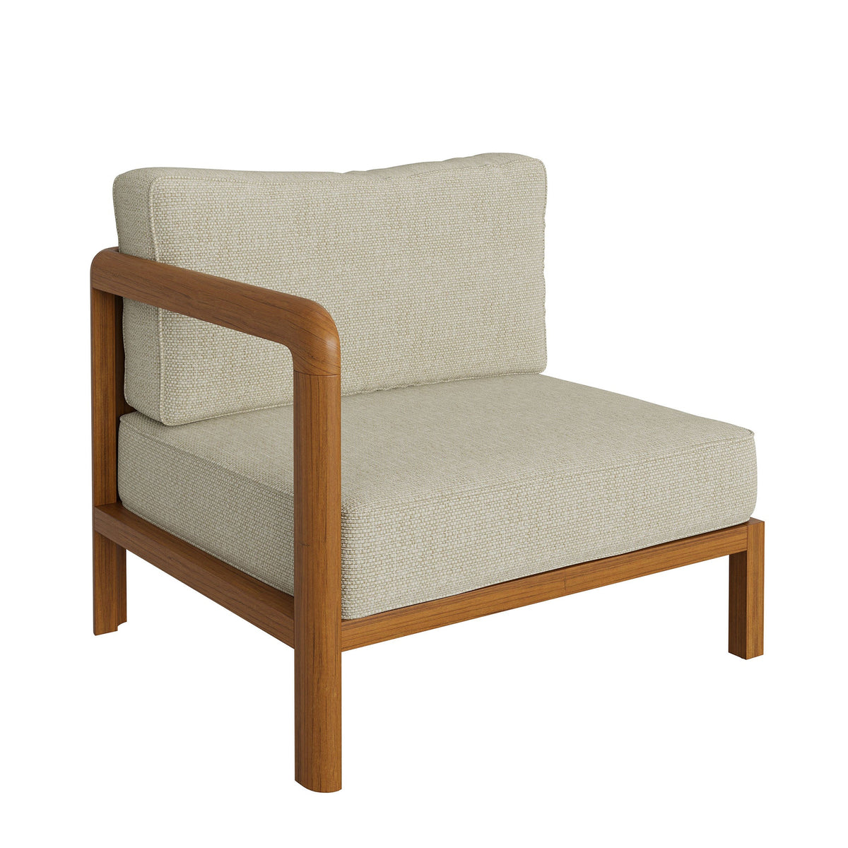 Kona 5-Piece Outdoor Teak Wood Corner Modular Sofa with beige woven cushions on Tampa Home & Garden Store
