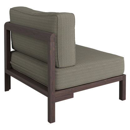 Kona outdoor teak right-arm facing modular armchair with taupe woven upholstery on Tampa Home & Garden Store