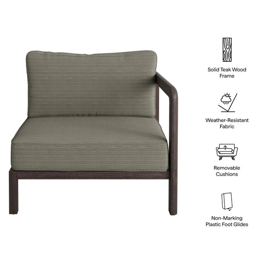 Kona Outdoor Teak Wood Right-Arm Facing Modular Armchair with gray woven cushions by HouseOfZazla on Tampa Home & Garden Store