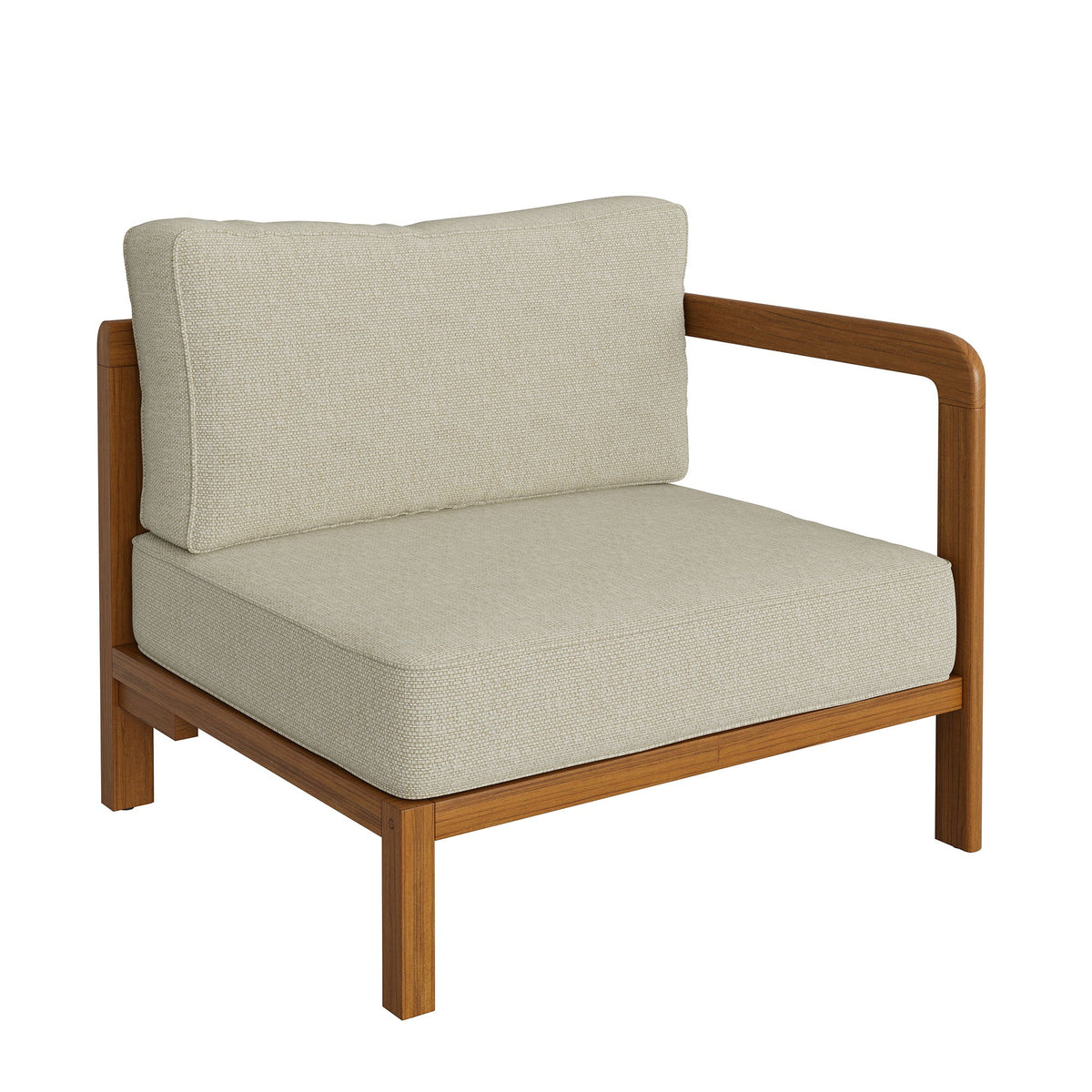 Kona Outdoor Patio Teak Wood Right-Arm Facing Modular Armchair by Modway with beige cushions on Tampa Home & Garden Store