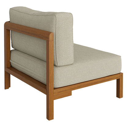 Kona outdoor teak right-arm facing modular armchair with beige woven cushions by Modway on Tampa Home & Garden Store