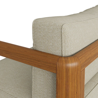 Kona Outdoor Teak Wood Right-Arm Facing Modular Armchair beige woven upholstery teak armrest on Tampa Home & Garden Store