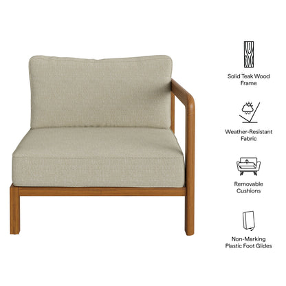 Kona right-arm facing outdoor modular armchair in beige weatherproof fabric with teak frame on Tampa Home & Garden Store