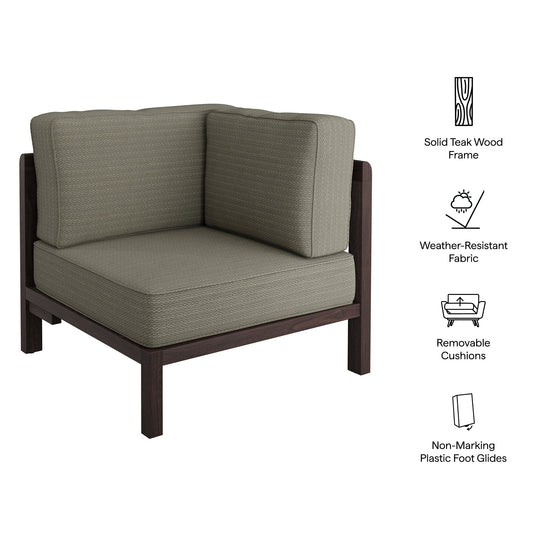 Kona Outdoor Patio Teak Wood Corner Modular Chair by Modway with solid teak wood frame on Tampa Home & Garden Store