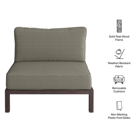 Kona outdoor teak wood armless modular chair by Modway with taupe weather-resistant cushions on Tampa Home & Garden Store