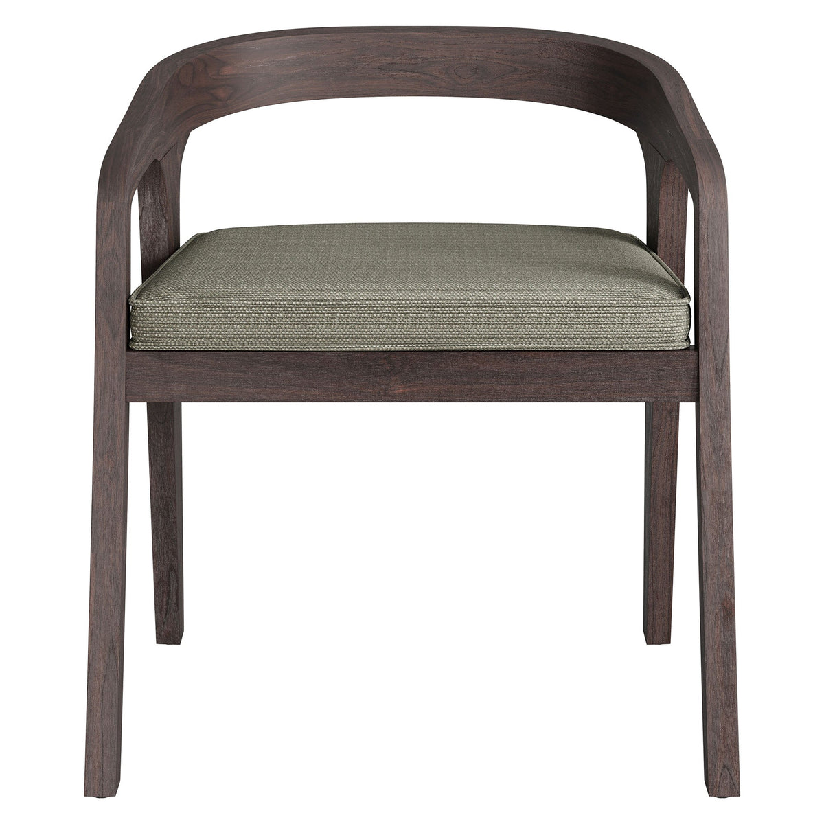 Kona Outdoor Patio Teak Wood Barrel Dining Chair with dark stain and taupe cushion on Tampa Home & Garden Store