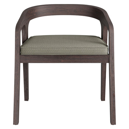 Kona Outdoor Patio Teak Wood Barrel Dining Chair with dark stain and taupe cushion on Tampa Home & Garden Store