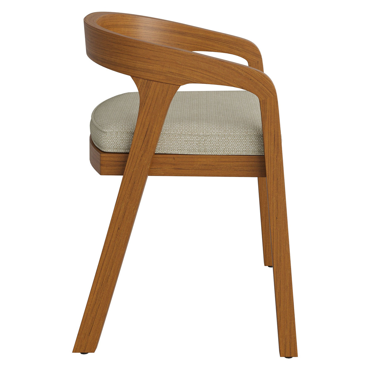 Kona outdoor teak wood barrel dining chair by Modway with beige upholstered cushion on Tampa Home & Garden Store