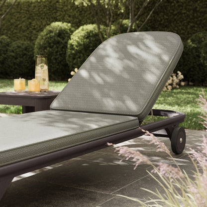 Kona Outdoor Teak Wood Chaise Lounge Chair by Modway, gray cushion, wheeled base on Tampa Home & Garden Store