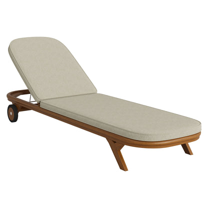 Kona Outdoor Teak Wood Chaise Lounge Chair with beige cushion and wooden base on Tampa Home & Garden Store