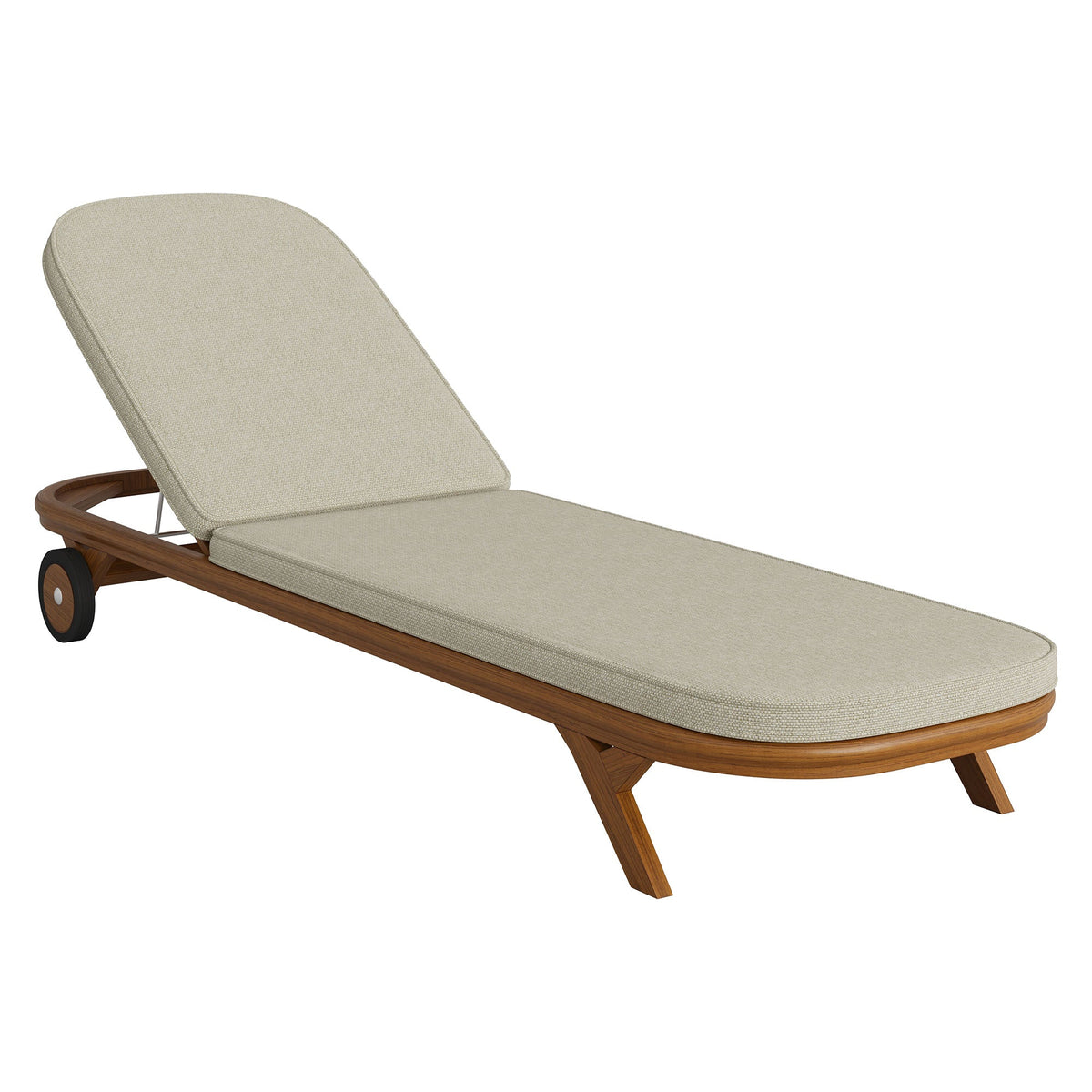 Kona 3-Piece Outdoor Teak Wood Chaise Lounge Set Modway beige cushions on curved teak frame on Tampa Home & Garden Store