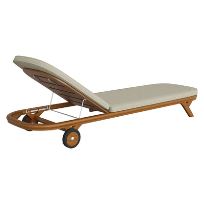 Kona outdoor teak wood chaise lounge chair with beige cushion and curved slatted frame on Tampa Home & Garden Store