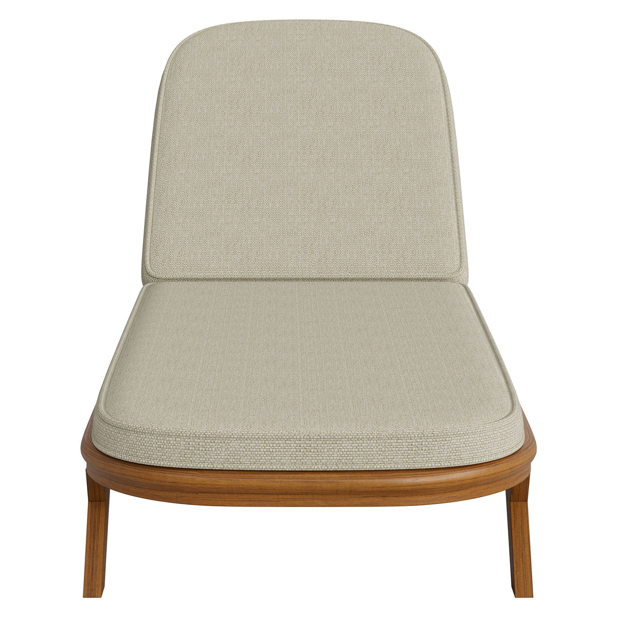 Kona outdoor teak wood chaise lounge chair with beige woven upholstery on Tampa Home & Garden Store