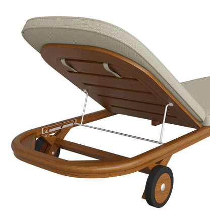 Kona outdoor teak wood chaise lounge chair by Modway with beige cushion and teak frame on Tampa Home & Garden Store