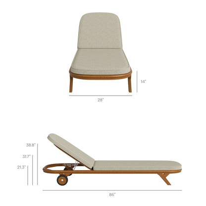 Kona outdoor teak chaise lounge with beige cushions by Modway, curved wood frame on Tampa Home & Garden Store