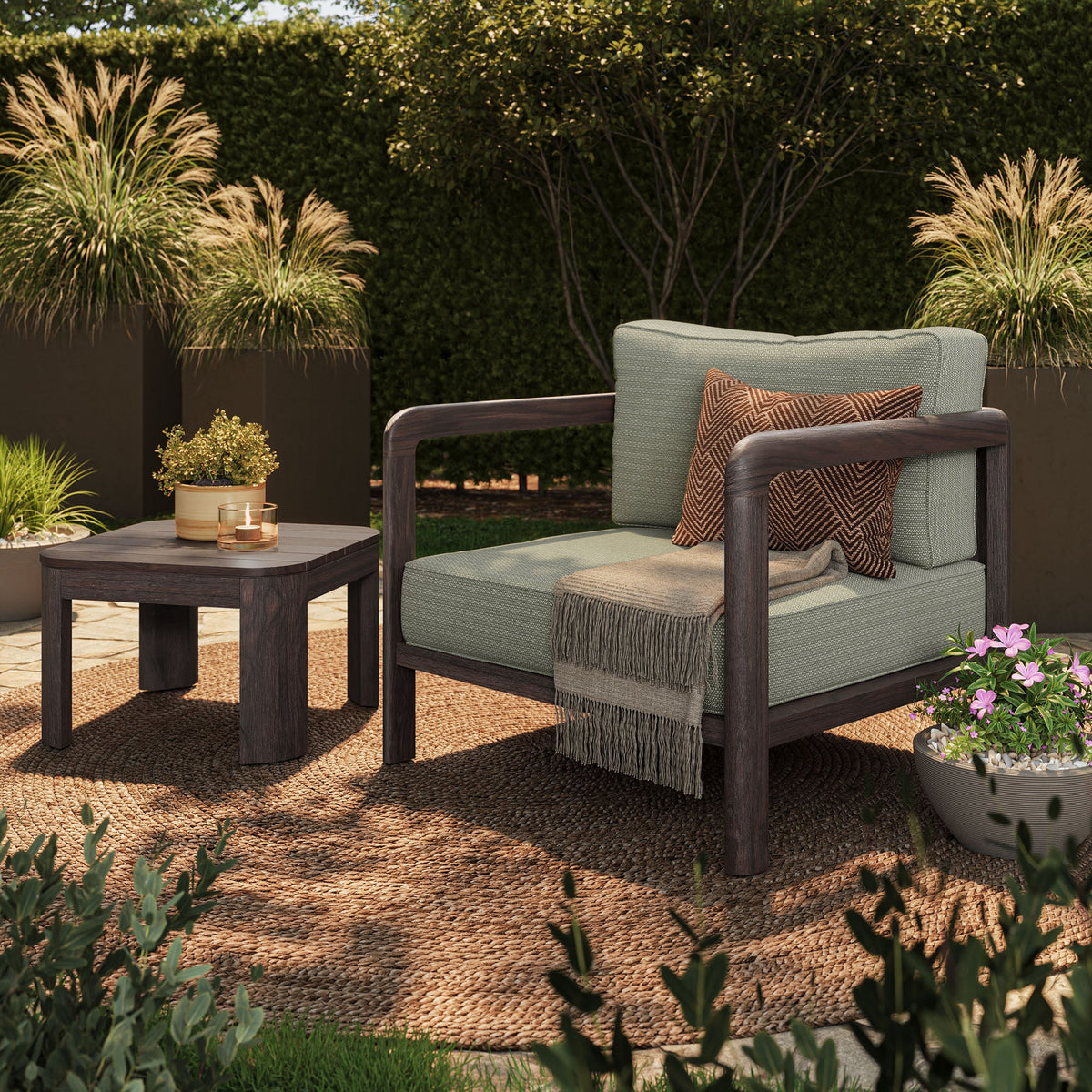 Kona 3-Piece outdoor teak wood sofa sectional set with sage cushions by Modway on Tampa Home & Garden Store