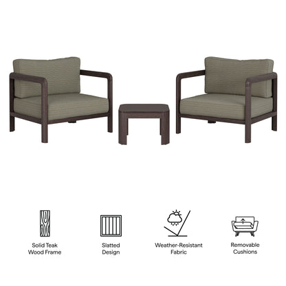 Kona 3-Piece Outdoor Teak Wood Patio Set with two chairs and side table by HouseOfZazla on Tampa Home & Garden Store