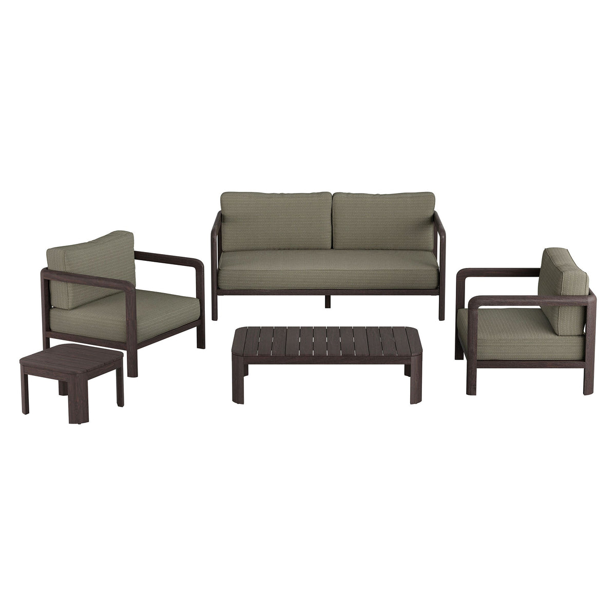 Kona 5-Piece Outdoor Teak Wood Set with olive cushions sofa, chairs, coffee table HouseOfZazla on Tampa Home & Garden Store