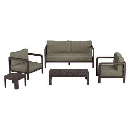 Kona 5-Piece Outdoor Teak Wood Set with olive cushions sofa, chairs, coffee table HouseOfZazla on Tampa Home & Garden Store