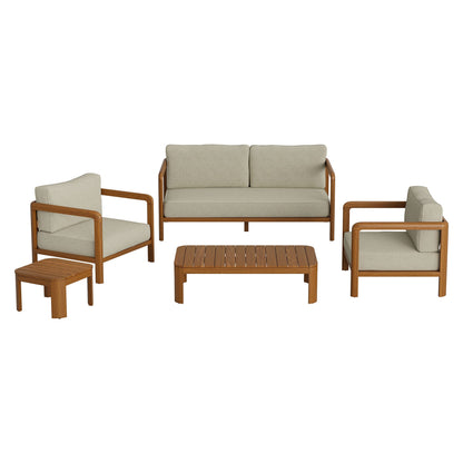 Kona 5-Piece outdoor teak patio set with beige cushions: sofa, 2 chairs, 2 end tables on Tampa Home & Garden Store