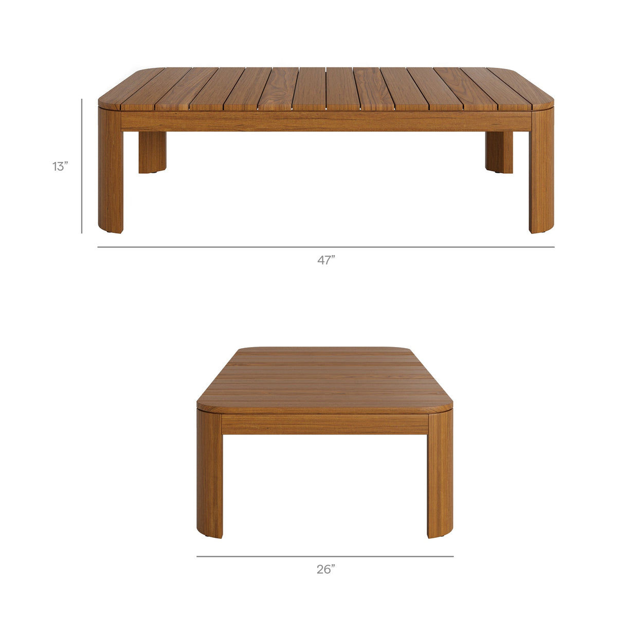 Kona teak outdoor sofa table with slatted top and thick legs on Tampa Home & Garden Store