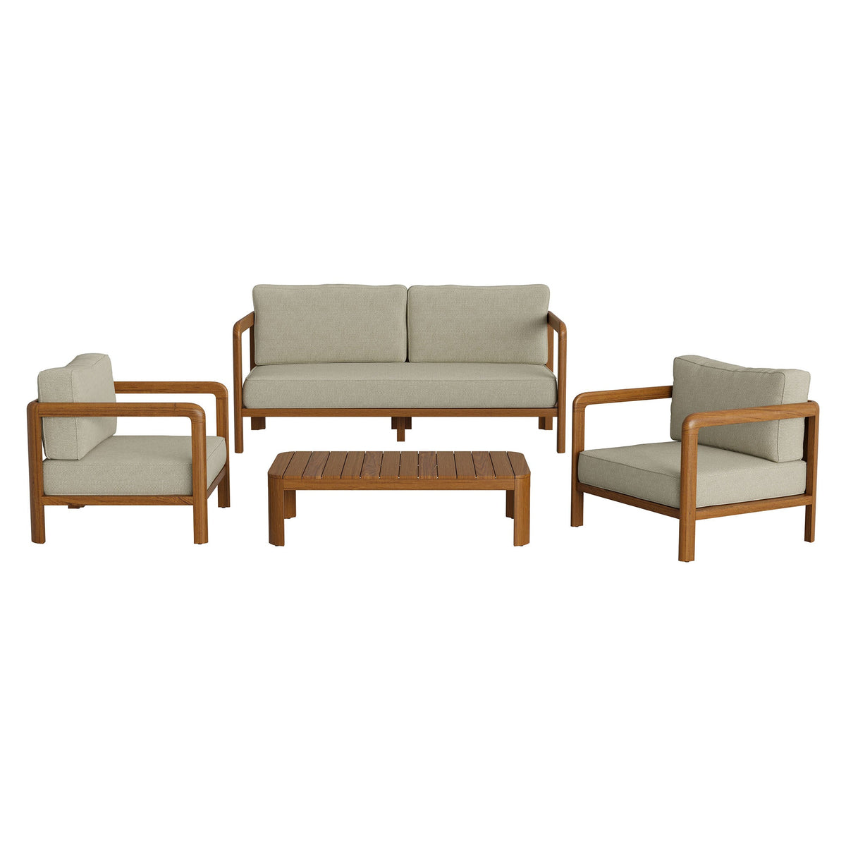 Kona 4-Piece Outdoor Teak Wood Patio Set with beige cushions by Modway on Tampa Home & Garden Store