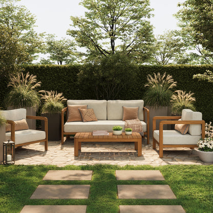 Kona 4-Piece outdoor teak wood sofa set with beige cushions on Tampa Home & Garden Store