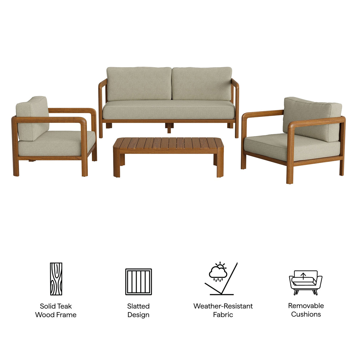 Kona 4-Piece Outdoor Teak Wood Furniture Set with beige cushions by HouseOfZazla on Tampa Home & Garden Store