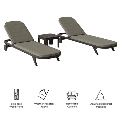 Kona 3pc Teak Chaise Lounge Set with olive cushions; includes 2 chaises and table by Modway on Tampa Home & Garden Store