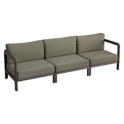 Kona 3-Piece Outdoor Patio Teak Wood Modular Sofa Set with beige cushions and dark teak frame on Tampa Home & Garden Store