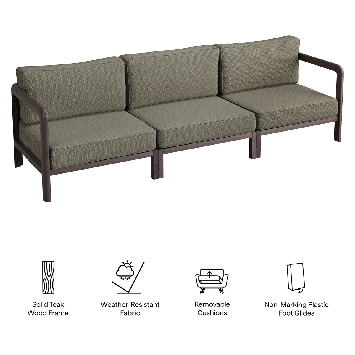 Kona 3-Piece Outdoor Teak Wood Modular Sofa Set with taupe cushions by Modway on Tampa Home & Garden Store