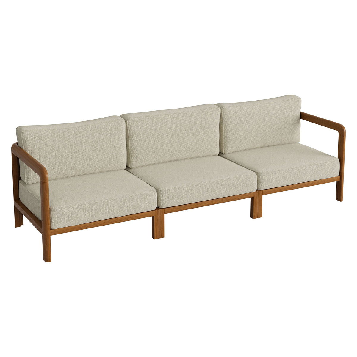 Kona 3-Piece Outdoor Teak Wood Modular Sofa Set with beige cushions and wood arms by Modway on Tampa Home & Garden Store