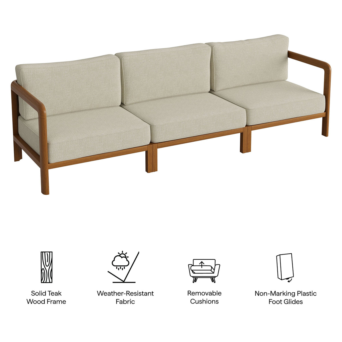 Kona 3-Piece Outdoor Teak Wood Modular Sofa Set with beige upholstery by HouseOfZazla on Tampa Home & Garden Store