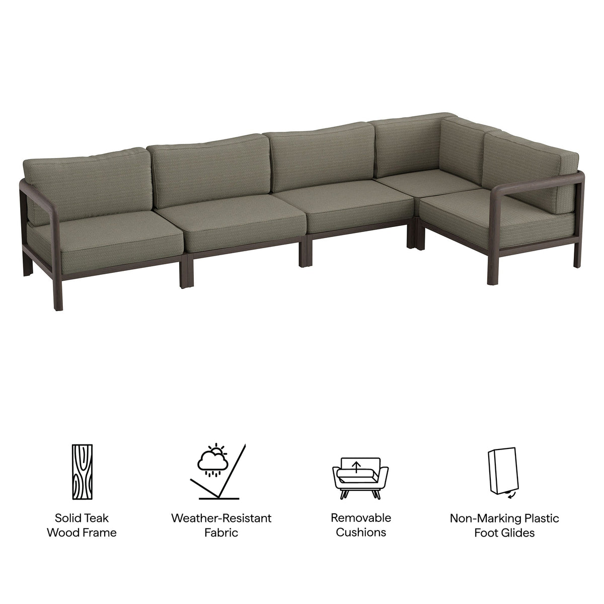Kona L-shaped outdoor teak wood modular sofa with taupe cushions by Modway on Tampa Home & Garden Store