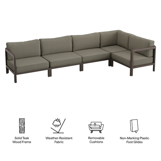 Kona L-shaped outdoor teak wood modular sofa with taupe cushions by Modway on Tampa Home & Garden Store
