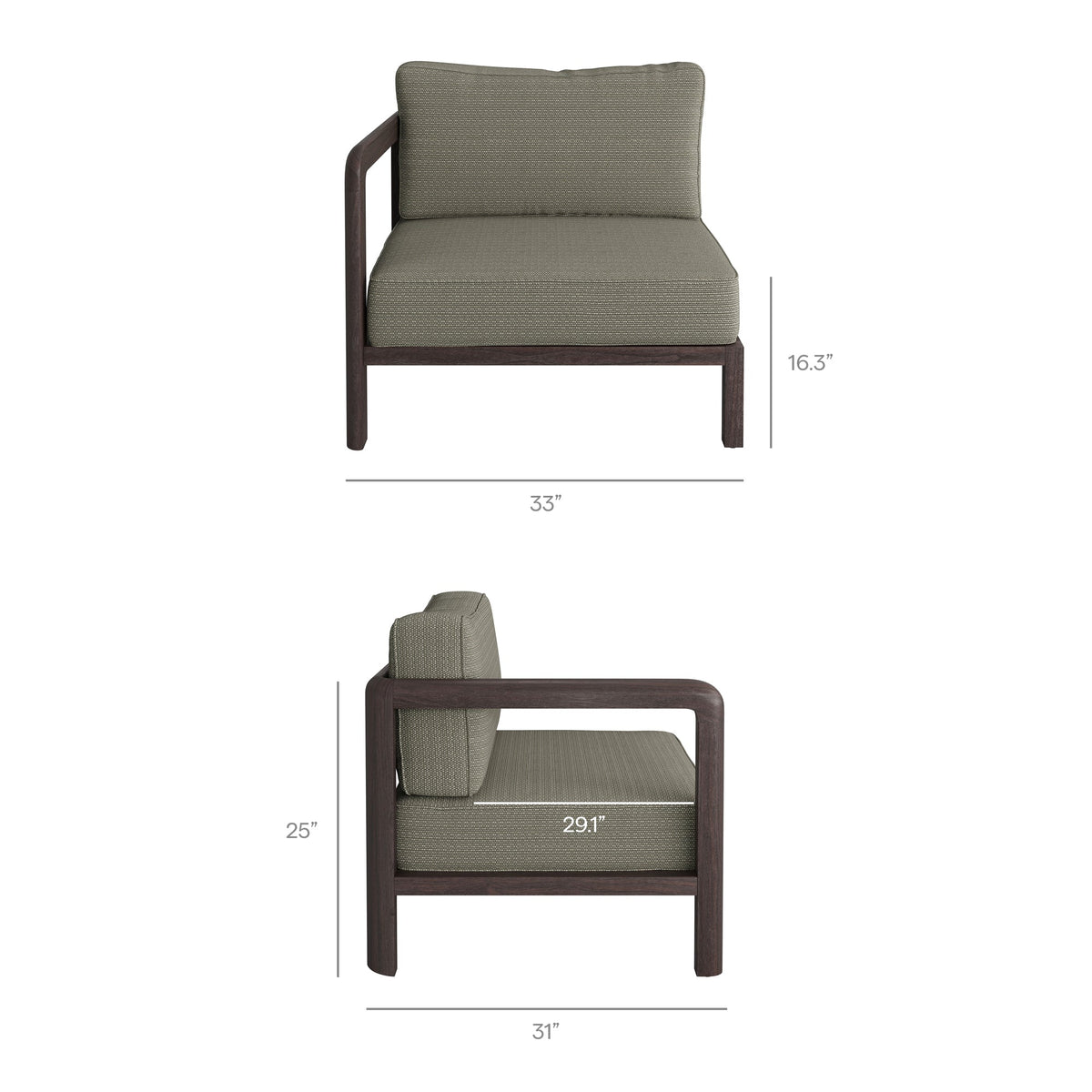 Kona L-Shaped Outdoor Patio Teak Wood Modular Sofa with khaki cushions, teak frame by Modway on Tampa Home & Garden Store