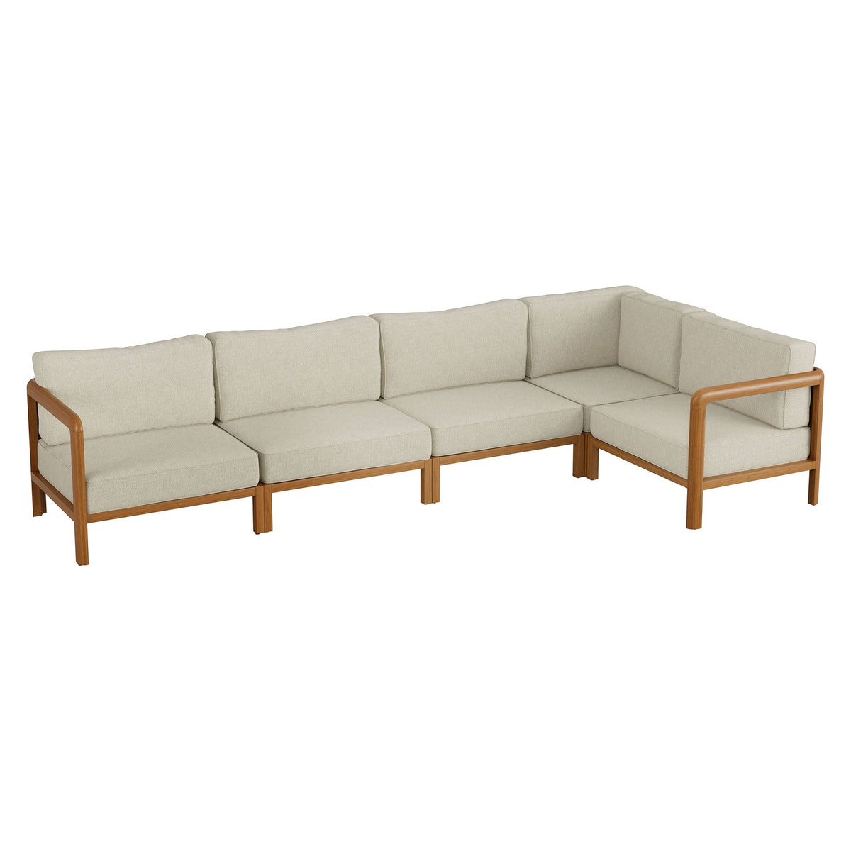 Kona L-shaped outdoor teak wood modular sofa by Modway, beige cushions, corner sectional on Tampa Home & Garden Store