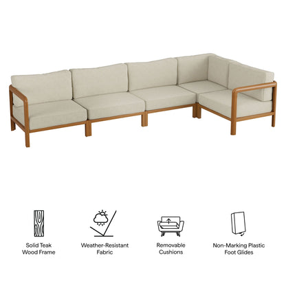 Kona L-shaped outdoor teak wood modular sofa with beige cushions, corner sectional by Modway on Tampa Home & Garden Store